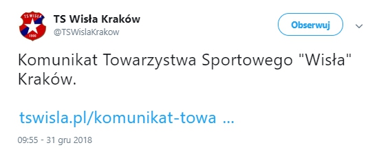 Komunikat TS Wisła Kraków ws. przelewu! HIT!